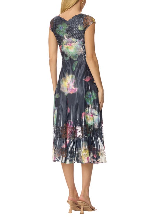 Komarov Floral Print Dress With Lace Cap Sleeve In Multi