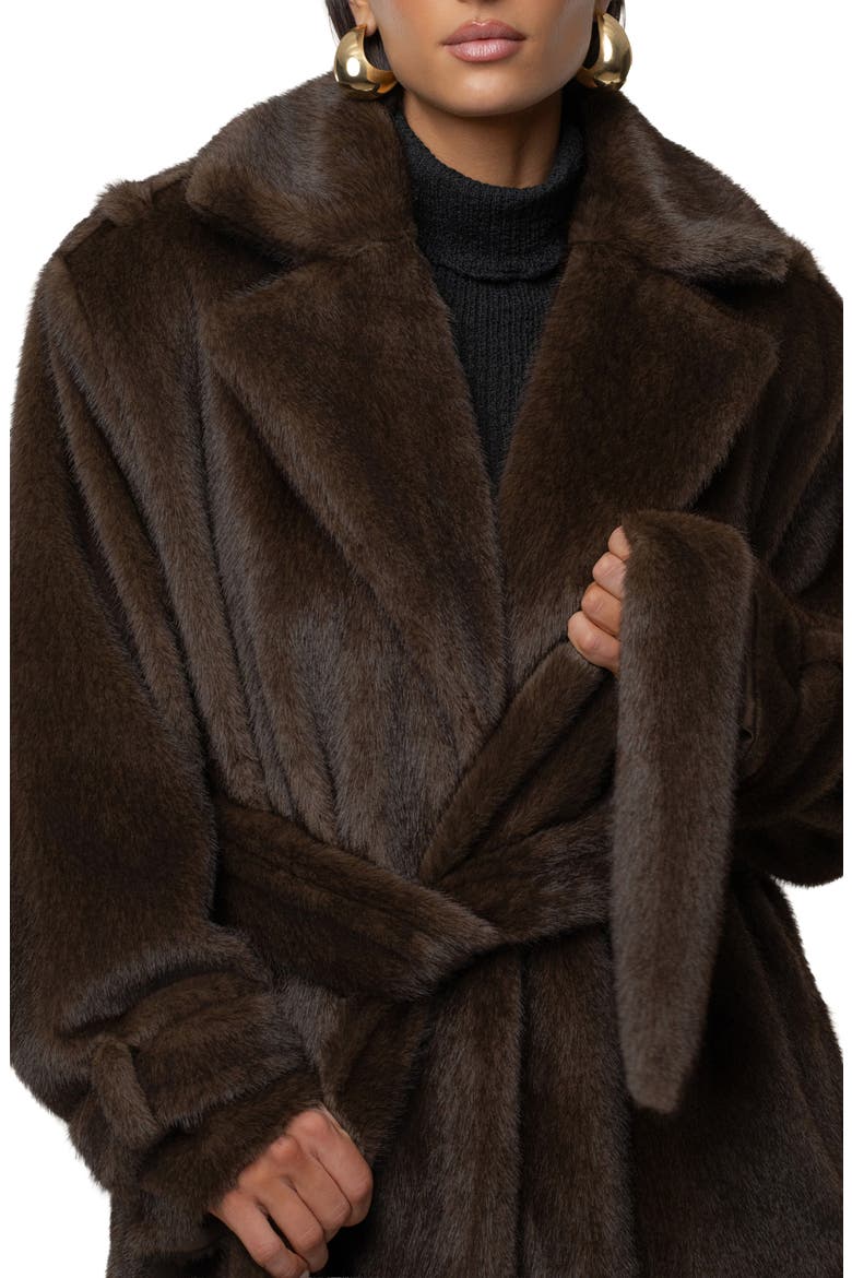 Uptown Belted Faux Fur Longline Coat, Alternate, color, BROWN
