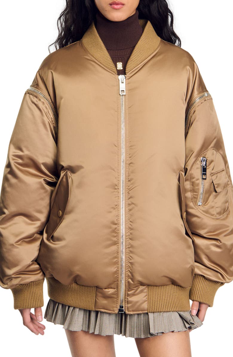 SANDRO Satin-look bomber jacket, Alternate, color, 