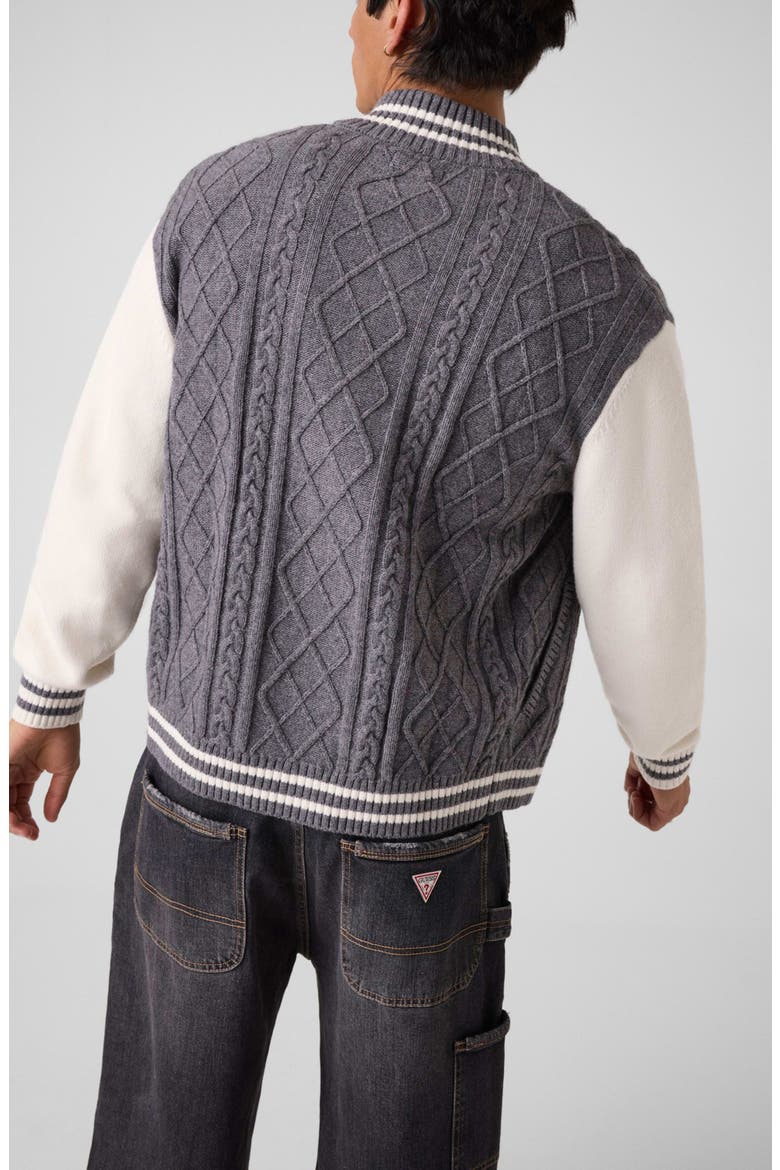 Zipped Bomber Sweater, Alternate, color, COBBLESTONE HEATHER