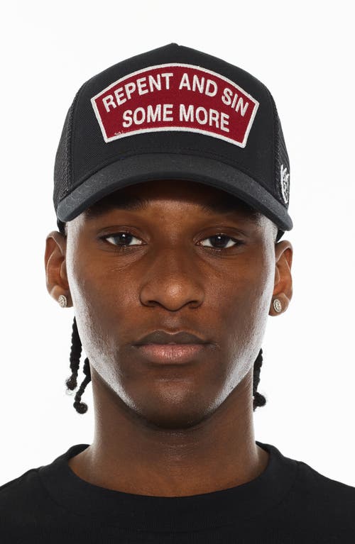 Cult Of Individuality Repent & Sin Mesh Back Trucker Hat In Black