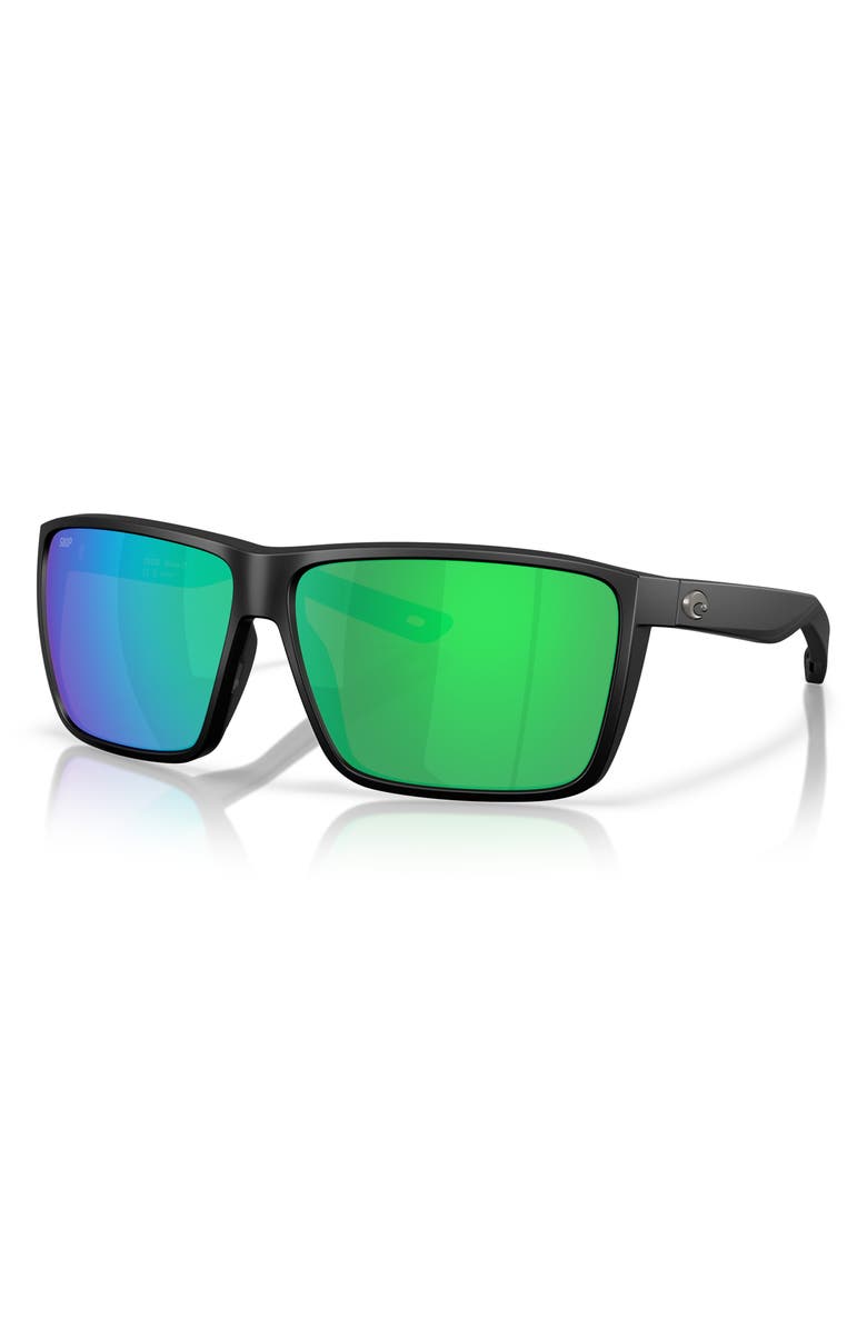 Costa Del Mar Rincon II 64mm Mirrored Polarized Oversize Rectangular Sunglasses, Alternate, color, Matte Black/ Green Mirror 580P