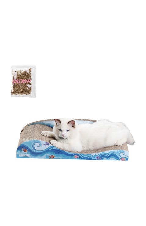 Kokomo 23.75" Coastal Cardboard Lounge Bed Cat Scratcher with Catnip