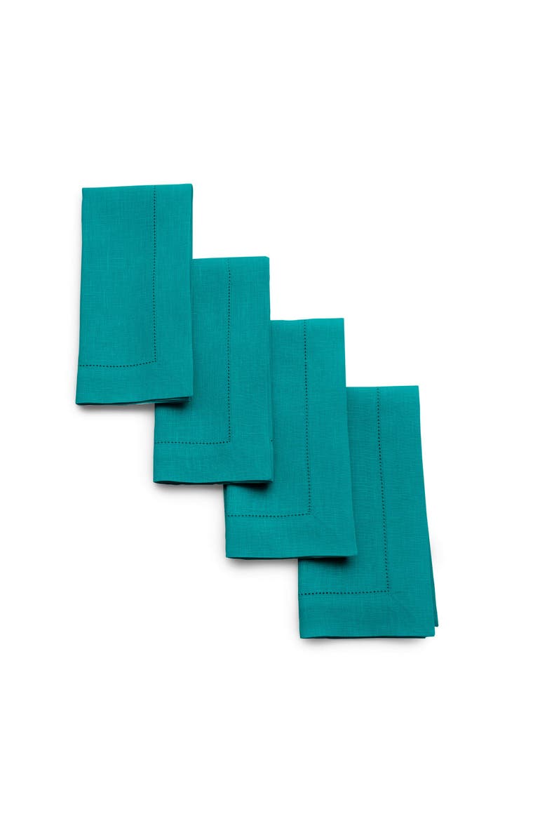 Linen Dinner Napkins Set of 4, 20 x 20" - Classic Hemstitch, Main, color, Teal