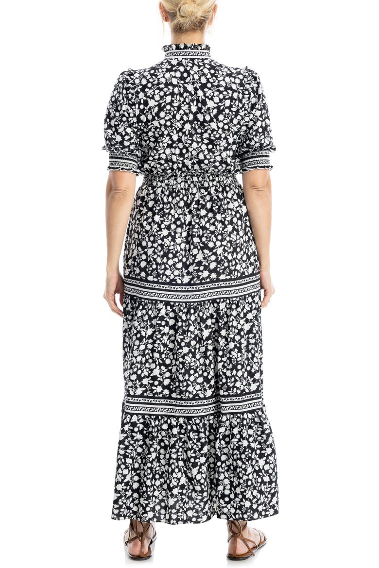 Floral Short Sleeve Tiered Maxi Dress, Alternate, color, BLACK/ WINTER WHITE
