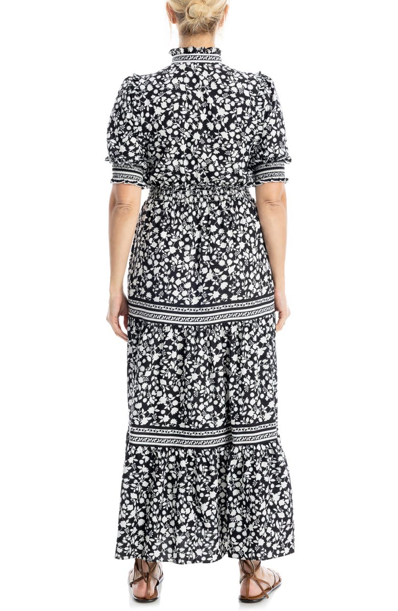 MAX STUDIO Floral Short Sleeve Tiered Maxi Dress, Alternate, color, Black/ Winter White