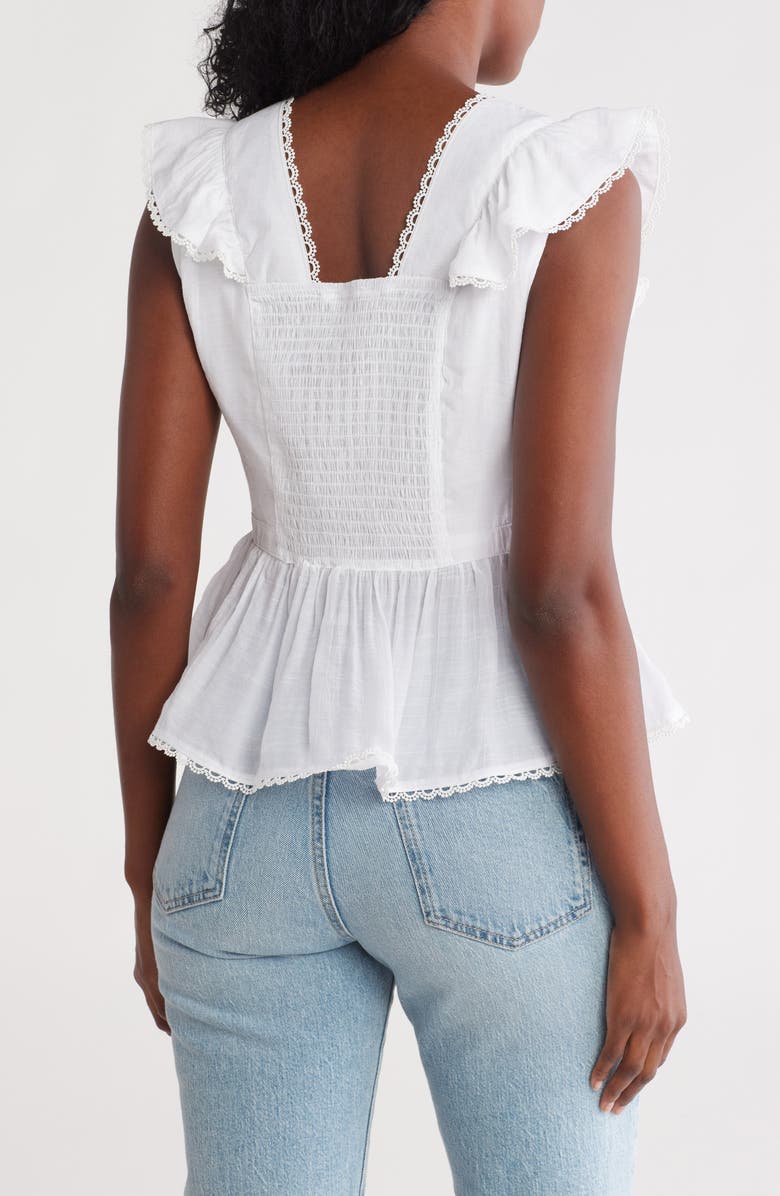 Nanette Lepore Lace Trim V-Neck Peplum Top, Alternate, color, Brilliant White