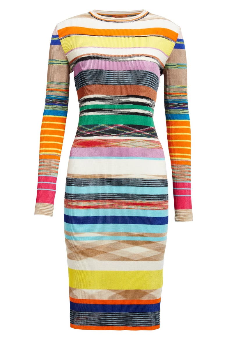 Stripe Rib Knit Sheath Dress, Alternate, color, WHITE/ BEIGE/ MULTI