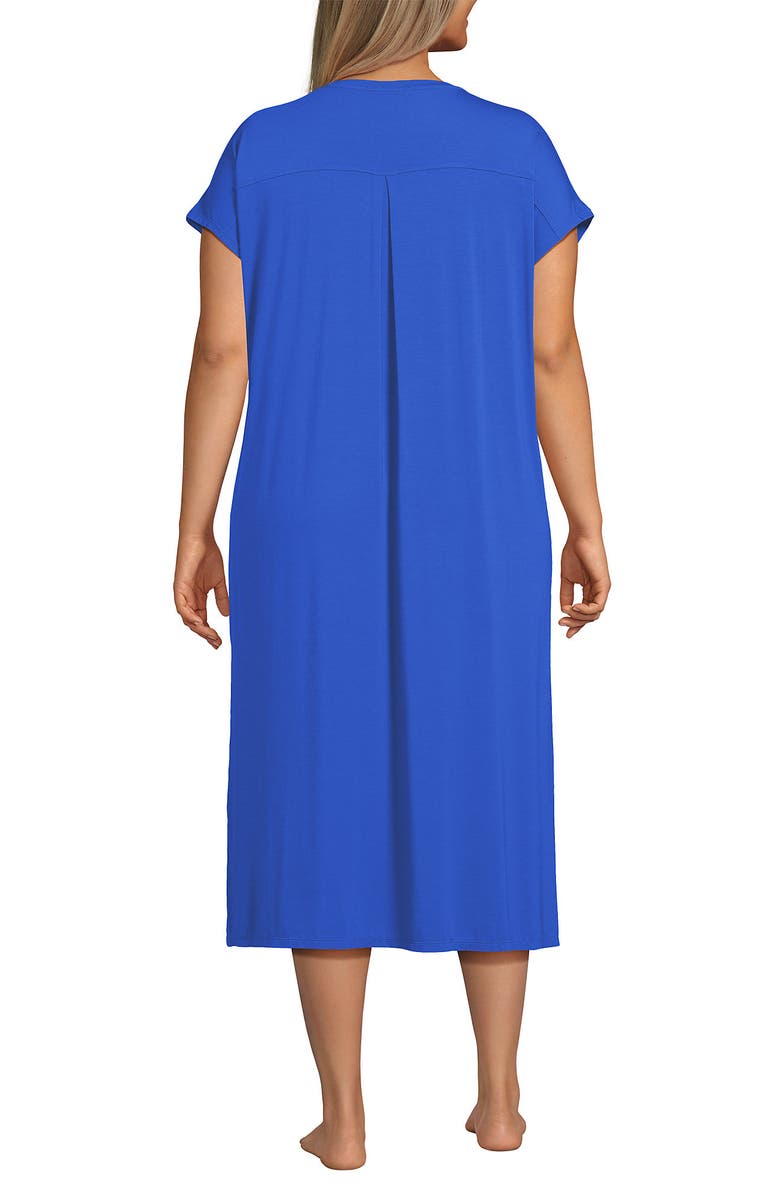 Lands' End Short Sleeve Cooling Midi Nightgown, Alternate, color, Vibrant Lapis