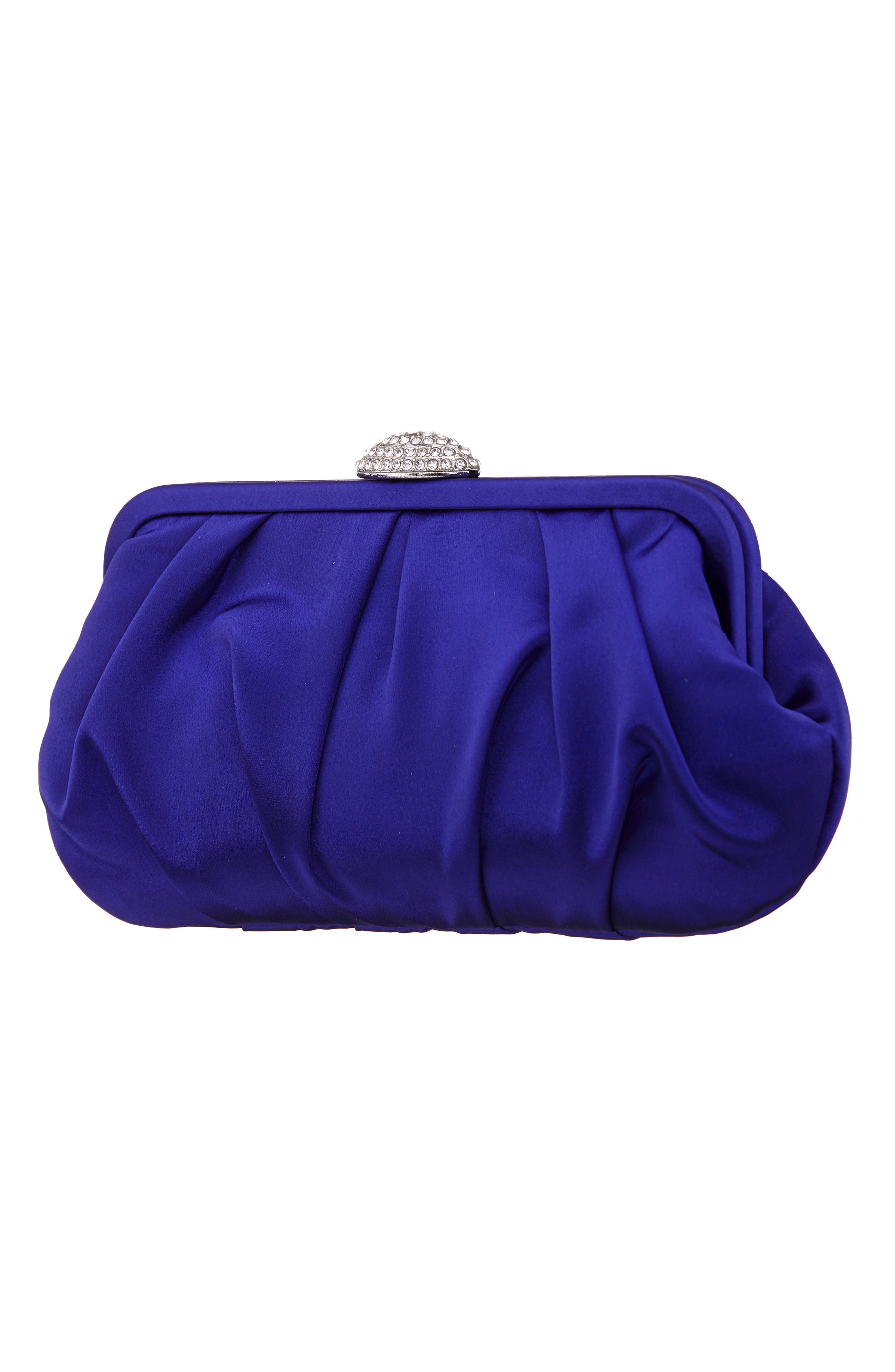Concord Pleated Satin Frame Clutch, Alternate, color, MIDNIGHT PLUM