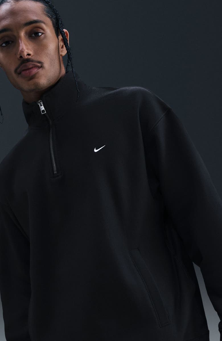 Nike Solo Swoosh Fleece Quarter Zip Pullover, Alternate, color, Black/ White