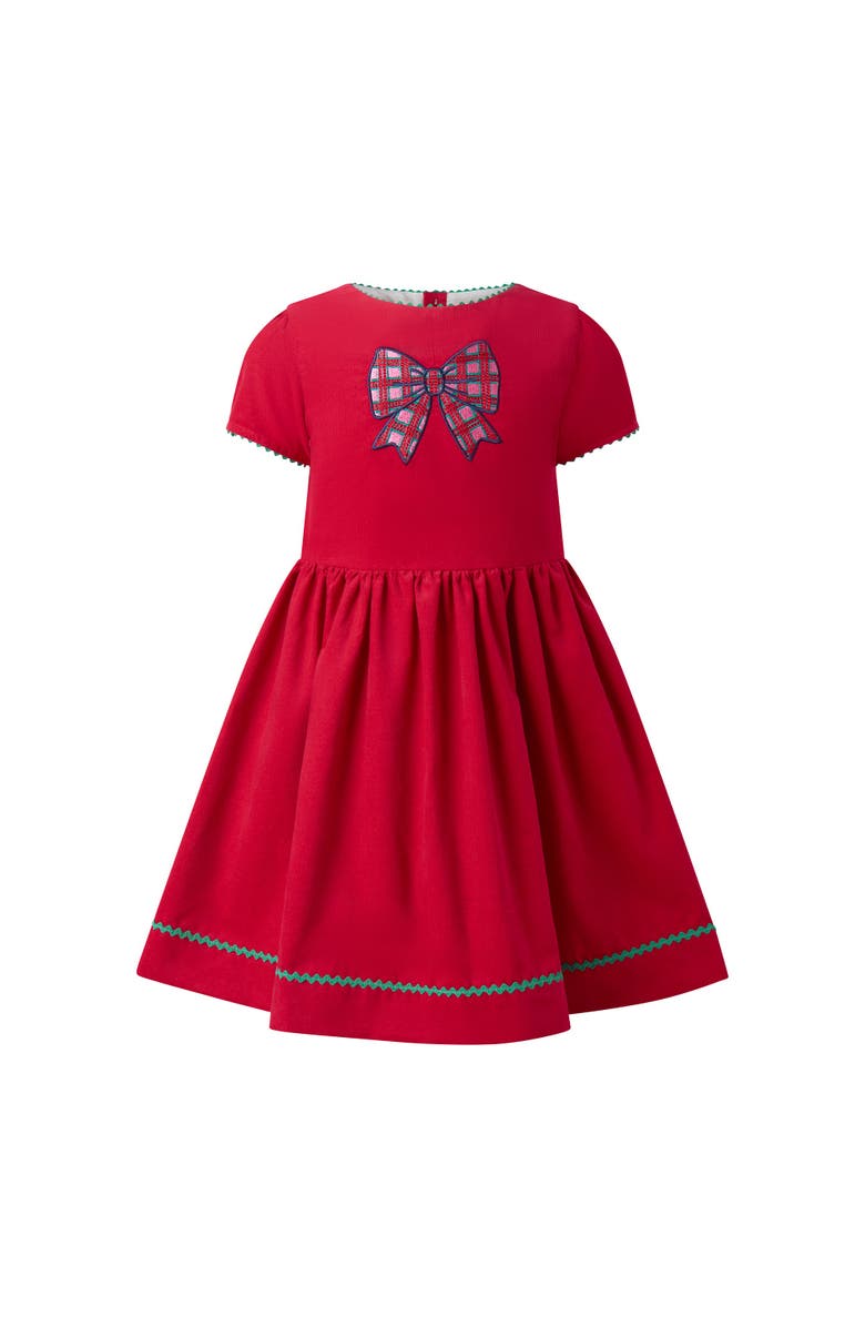 Rachel Riley Tartan Bow Embroidered Dress, Main, color, Red