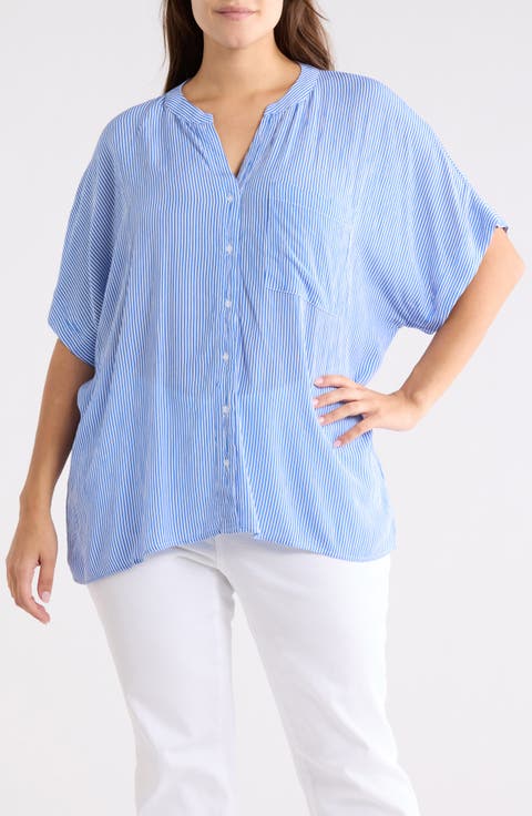 Elbow Sleeve Button-Up Shirt (Plus)