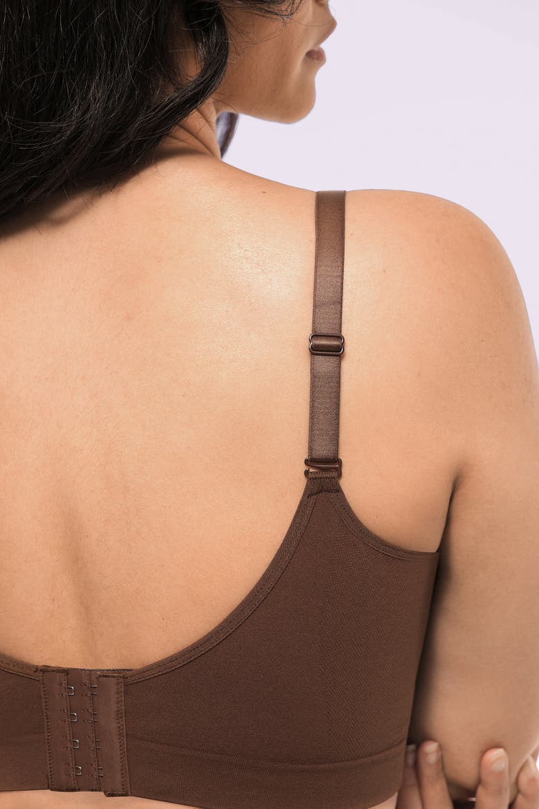 Wireless Seamless Comfy Non Padded V Neck Bra, Alternate, color, Brown