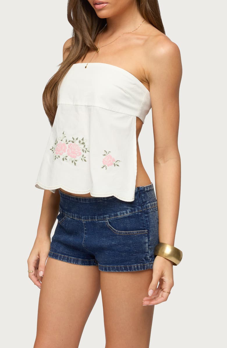 EDIKTED Shiri Embroidered Strapless Open Back Top, Alternate, color, 