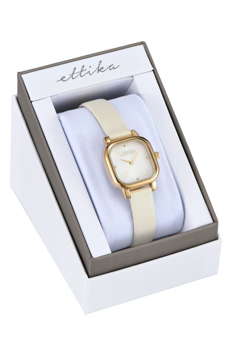 Ettika Classic Square Mother-of-Pearl Leather Strap Watch, Alternate, color, Bone