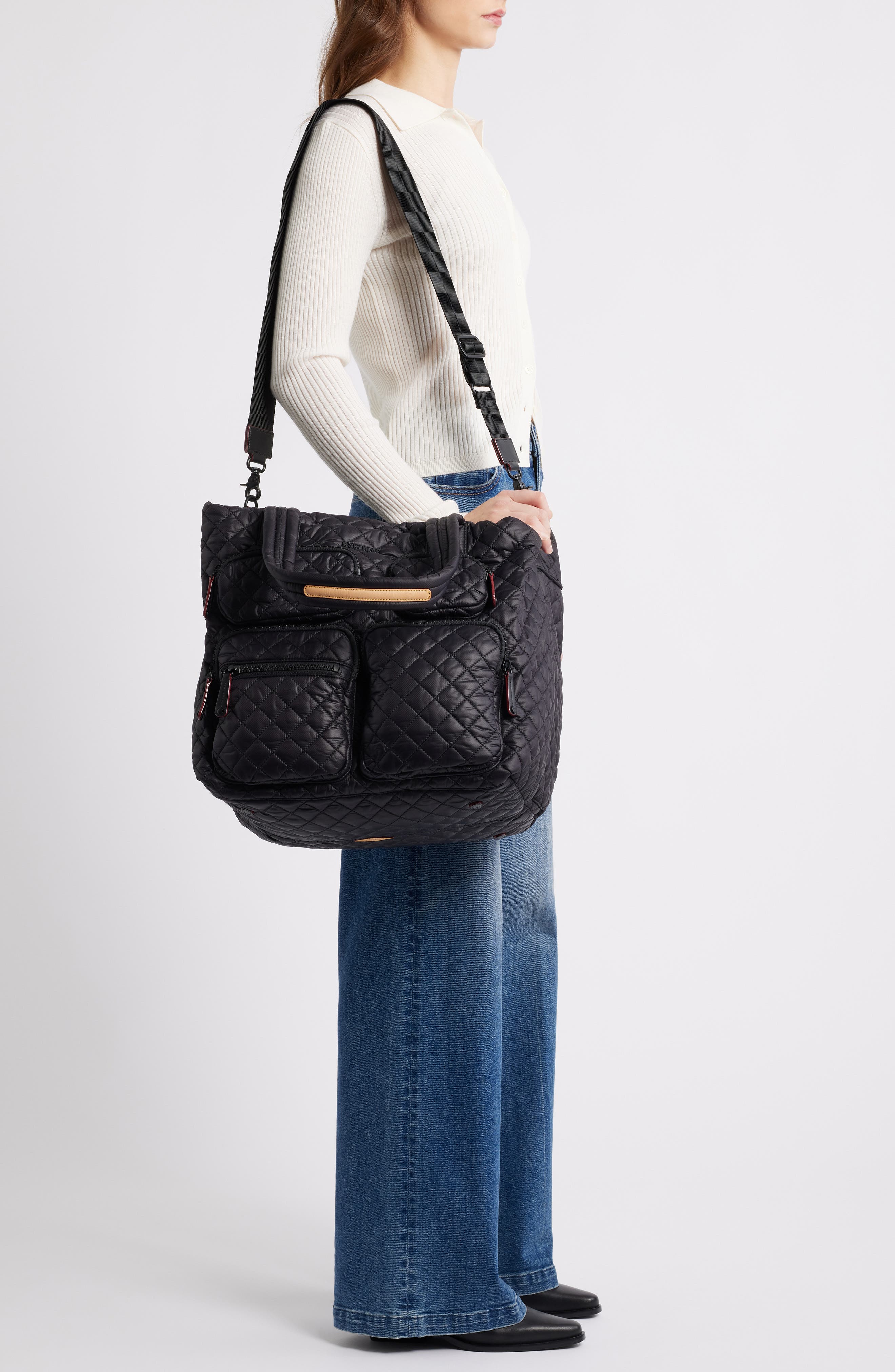 MZ Wallace Large Metro Quilted Nylon Travel Tote, Alternate, color, Black