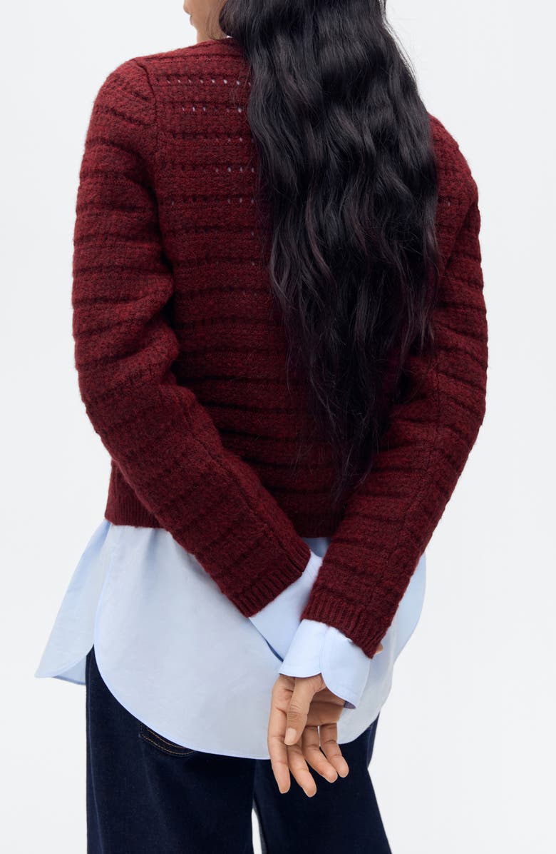MANGO Open Stitch Cardigan, Alternate, color, Wine