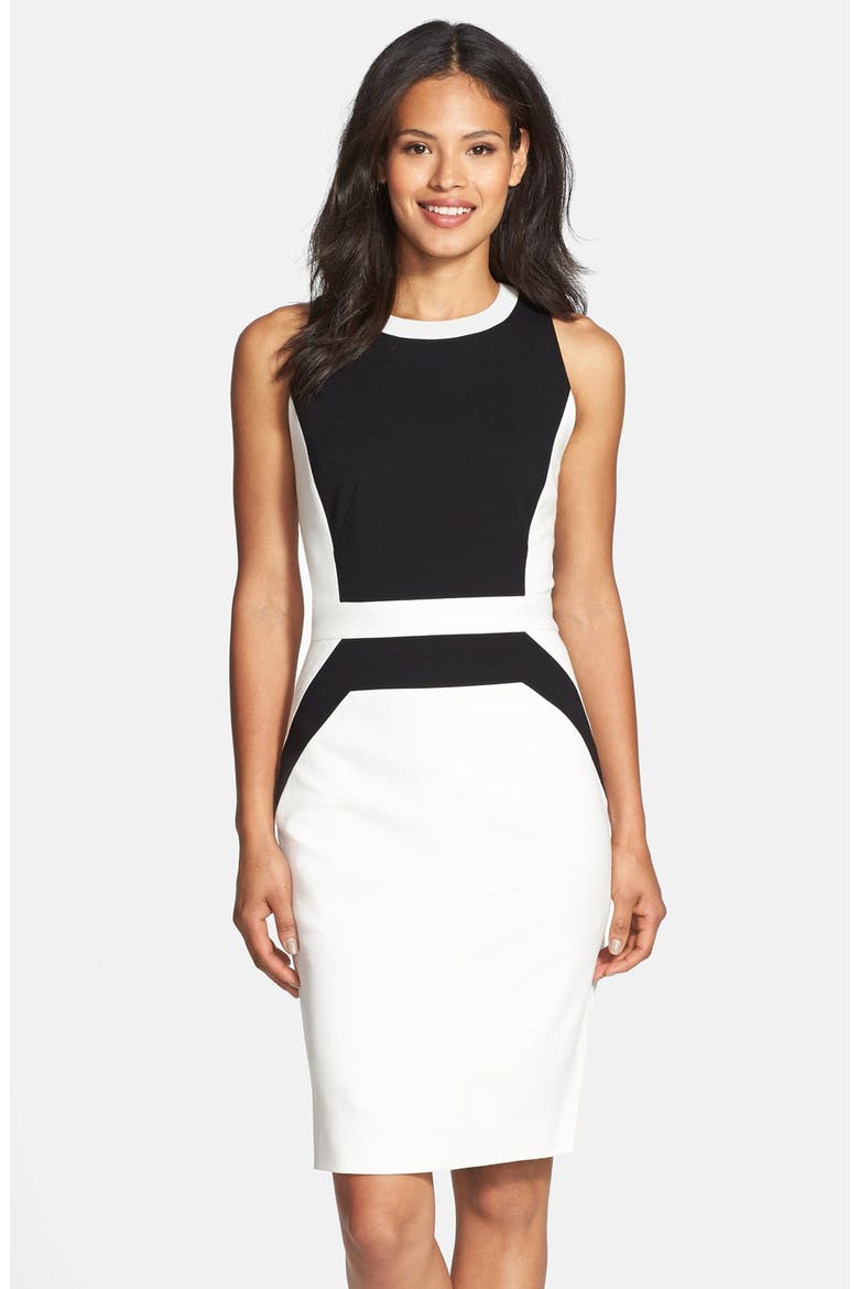 Italian Ponte Colorblock Dress, Alternate, color, BLACK- CREAM CLOUD COLORBLOCK