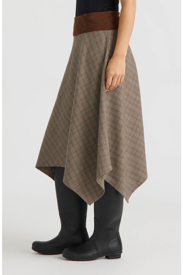 Plaid Handkerchief Hem Midi Skirt, Alternate, color, BROWN PLAID