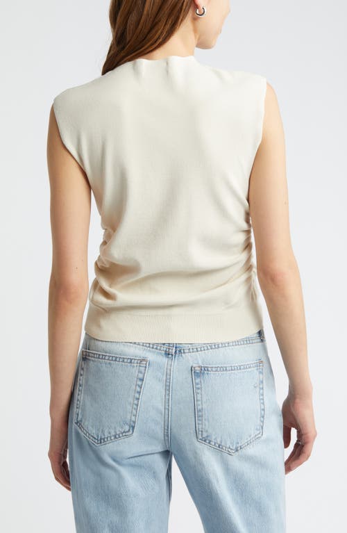 Open Edit Ruched Cap Sleeve Sweater In Ivory Dove