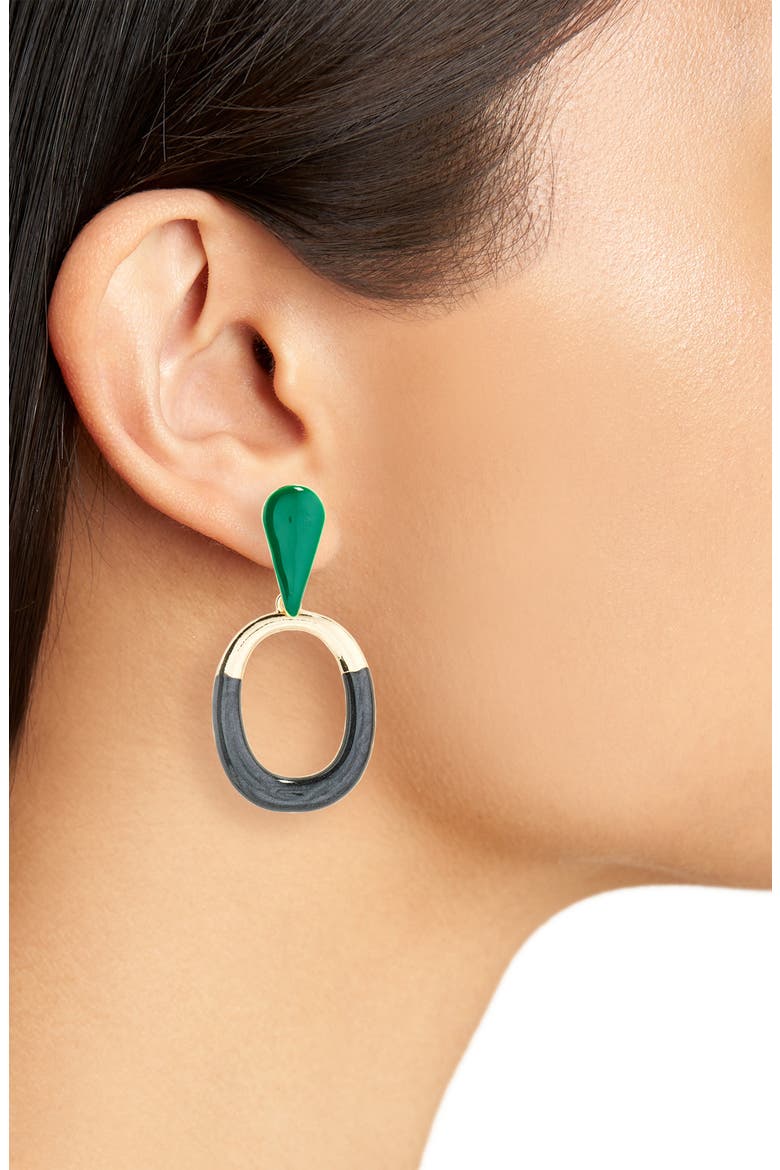 Geometric Enamel Drop Earrings, Alternate, color, BLACK