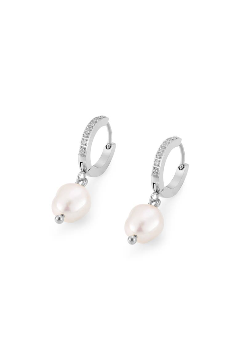 Freshwater Pearl Hoop Earrings, Alternate, color, Silver