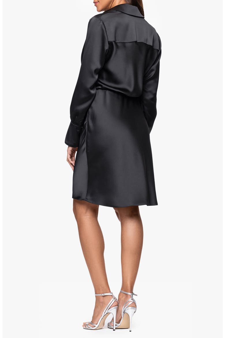 Long Sleeve Satin Wrap Cocktail Dress, Alternate, color, BLACK
