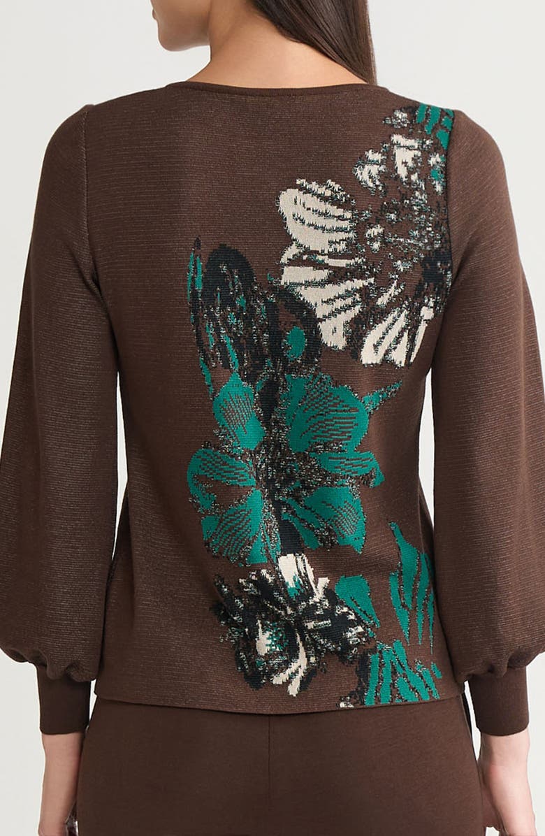 Ming Wang Floral Jacquard Sweater, Alternate, color, Dark Umber/ Everest/ Black