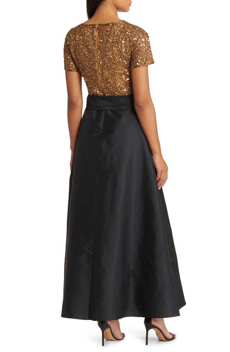 Pisarro Nights Beaded Bodice Mixed Media Gown, Alternate, color, Gold