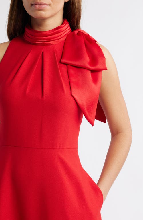 ELIZA J ELIZA J BOW MOCK NECK FIT & FLARE MIDI DRESS