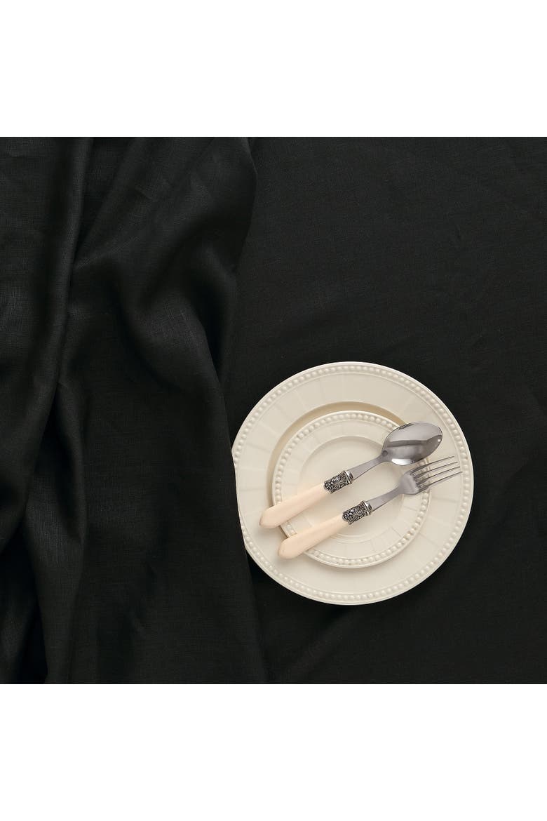 Linen Table Throw 52 x 52 Inch - Fete, Alternate, color, Black