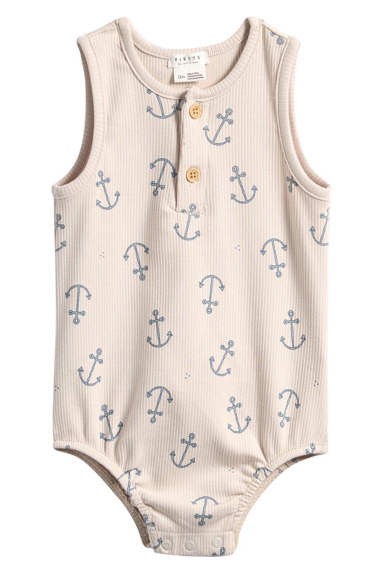 Anchors Rib Stretch Organic Cotton Bodysuit, Main, color, BEIGE