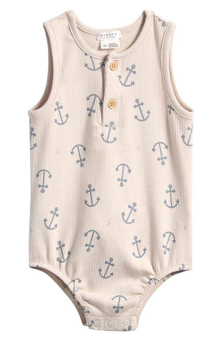 Petit Lem Anchors Rib Organic Cotton Bodysuit, Main, color, Beige