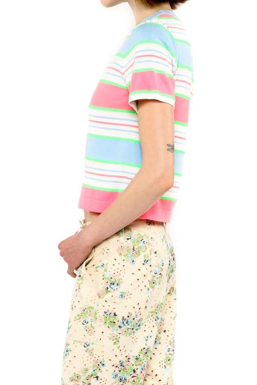Anna Sui Fluorescent Stripe Knit Top In Baby Blue Multi