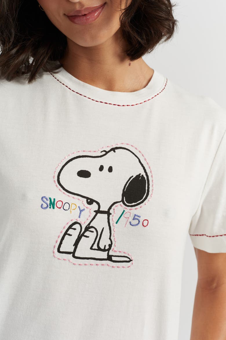 Cotton Snoopy Embroidered T-Shirt, Alternate, color, Cream