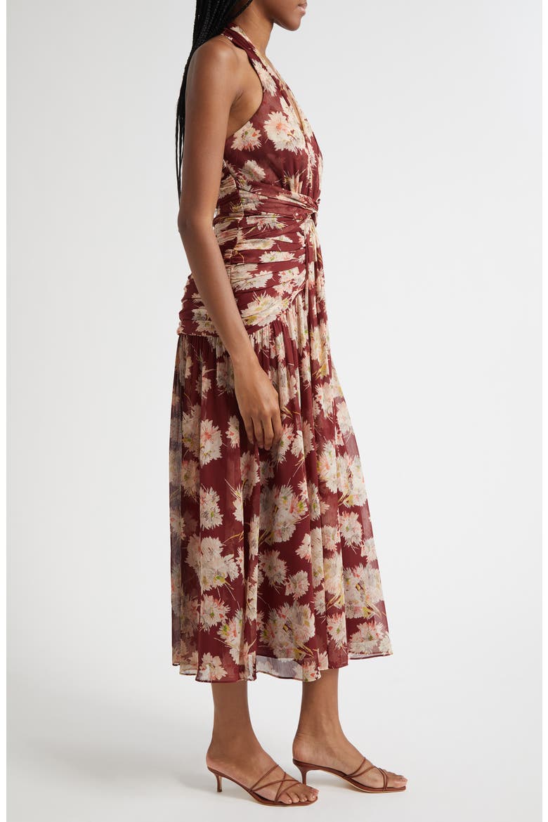Mae Bouquet Floral Print Halter Dress, Alternate, color, WINEBERRY MULTI