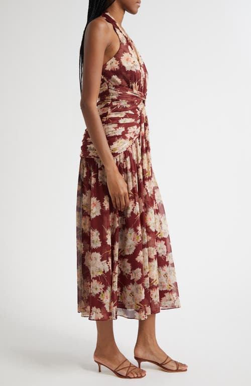 Cinq À Sept Mae Bouquet Floral Print Halter Dress In Brown