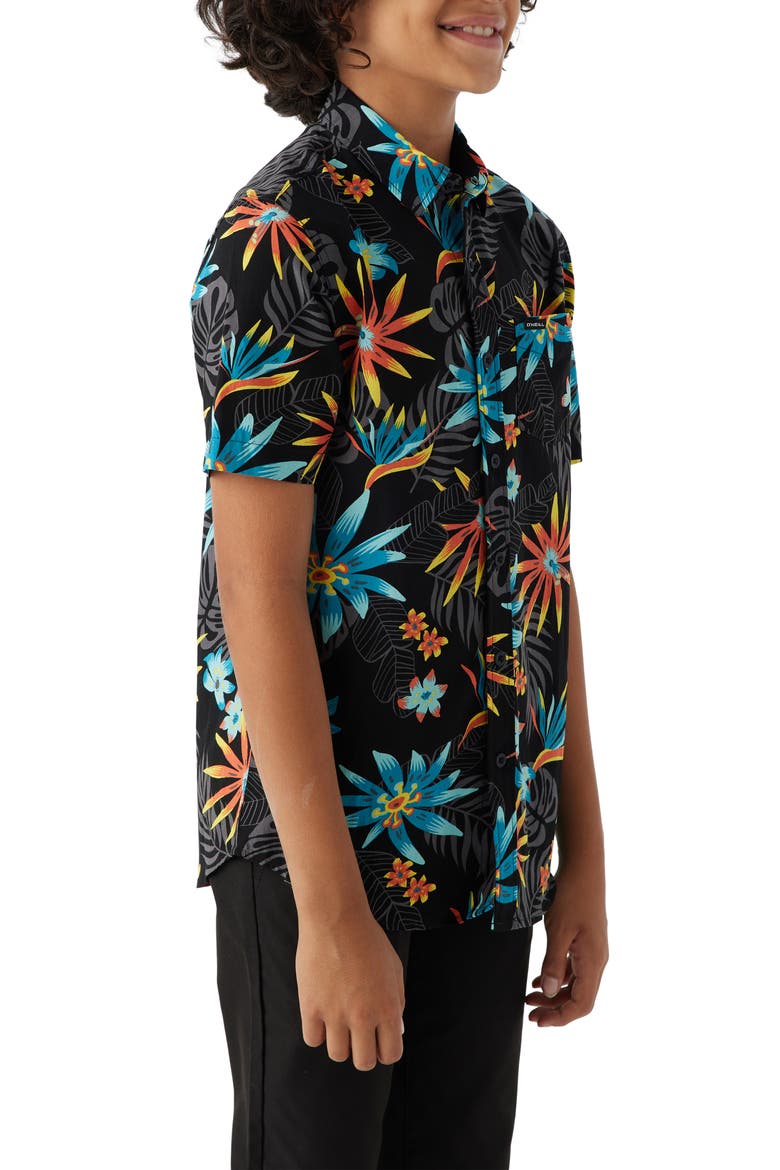 Kids' Oasis Short Sleeve Button-Up Shirt, Alternate, color, BLACK