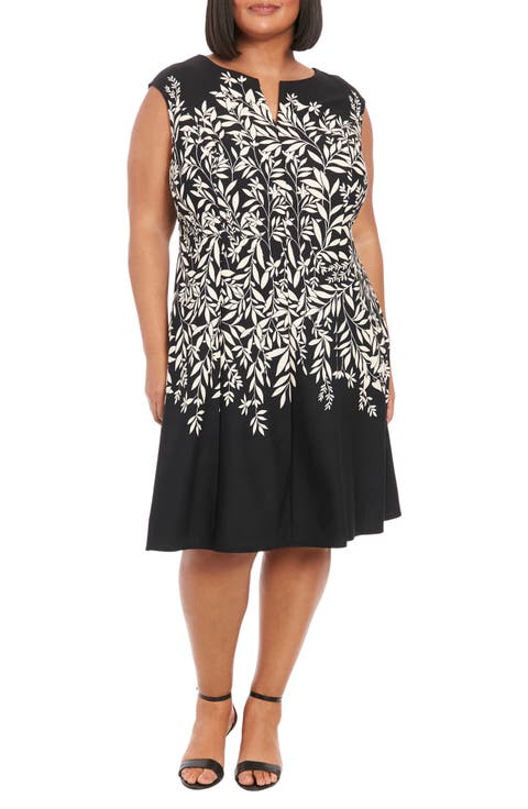 Leaf Print Pleated Dress