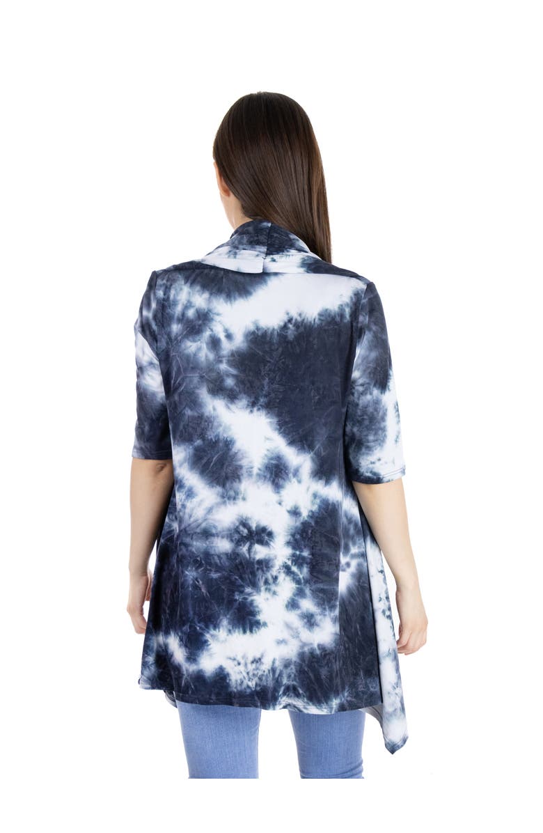 24seven Comfort Apparel Tie Dye Elbow Sleeve Open Front Maternity Cardigan, Alternate, color, Black Multi