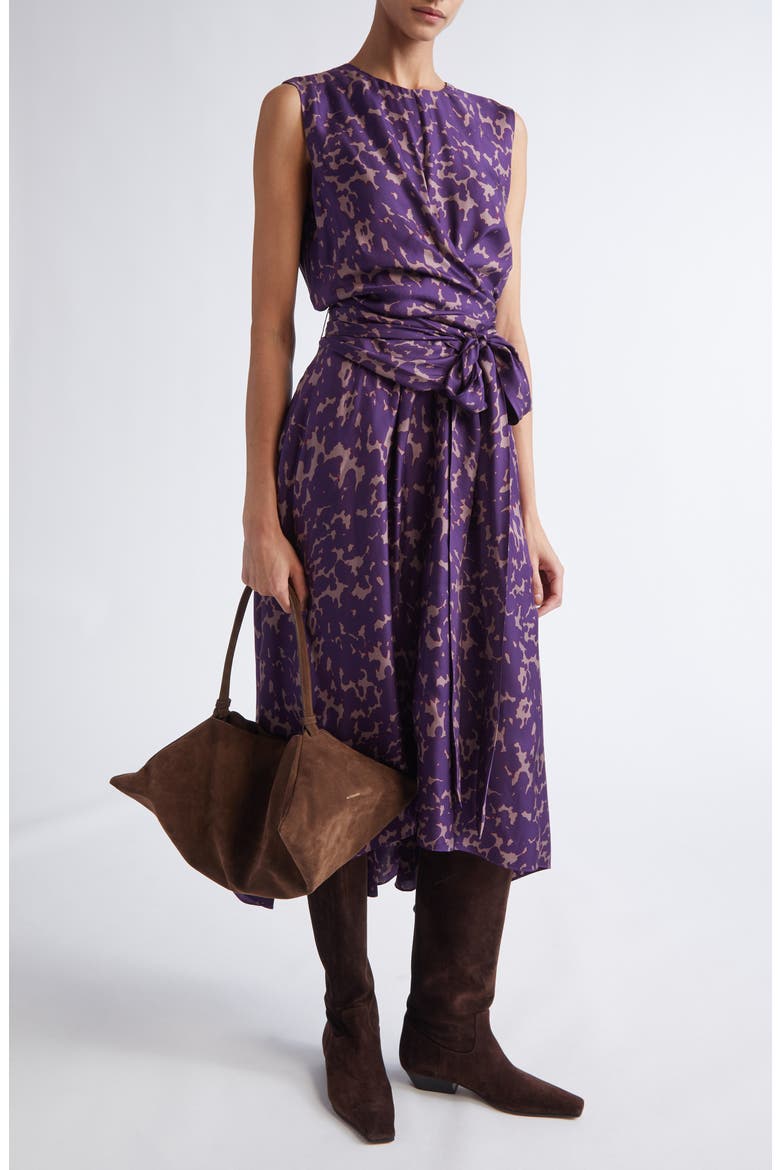 Penny Print Silk High-Low Maxi Dress, Alternate, color, DEEP MAUVE TORTOISE
