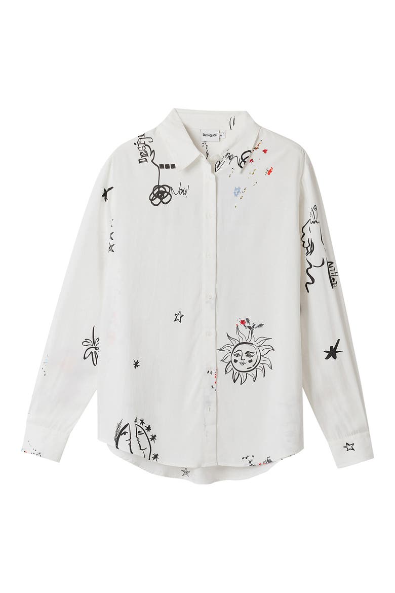Tokio Sketch Print Button-Up Shirt, Alternate, color, WHITE