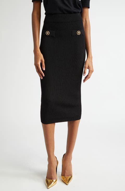 スカート BALMAIN Pleated midi skirt Black DF0LD019KH70 Women's Balmain Skirts | Nordstrom