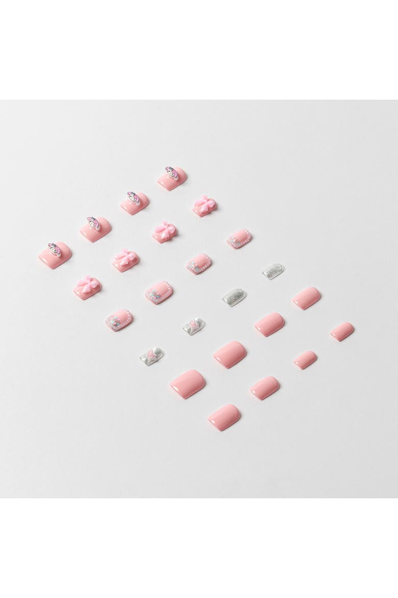 My Melody 3D Luxury Handmade Press-On Nails - 24-Piece Kit, Alternate, color, Baby Pink, Silver