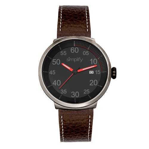 Simplify The 7100 Leather-band Watch W/date In Brown