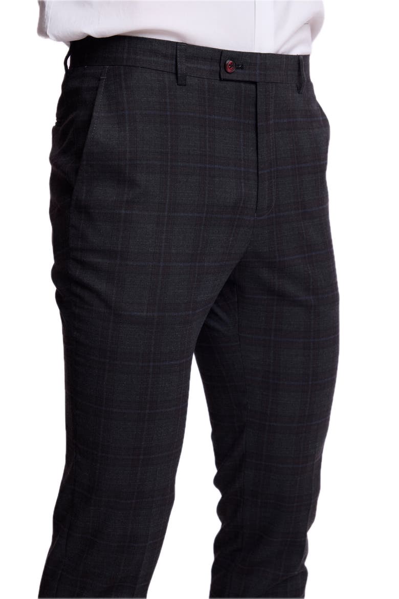 Slim Downing Plaid Mid Rise Pants, Alternate, color, CHARCOAL BURGUNDY PLAID