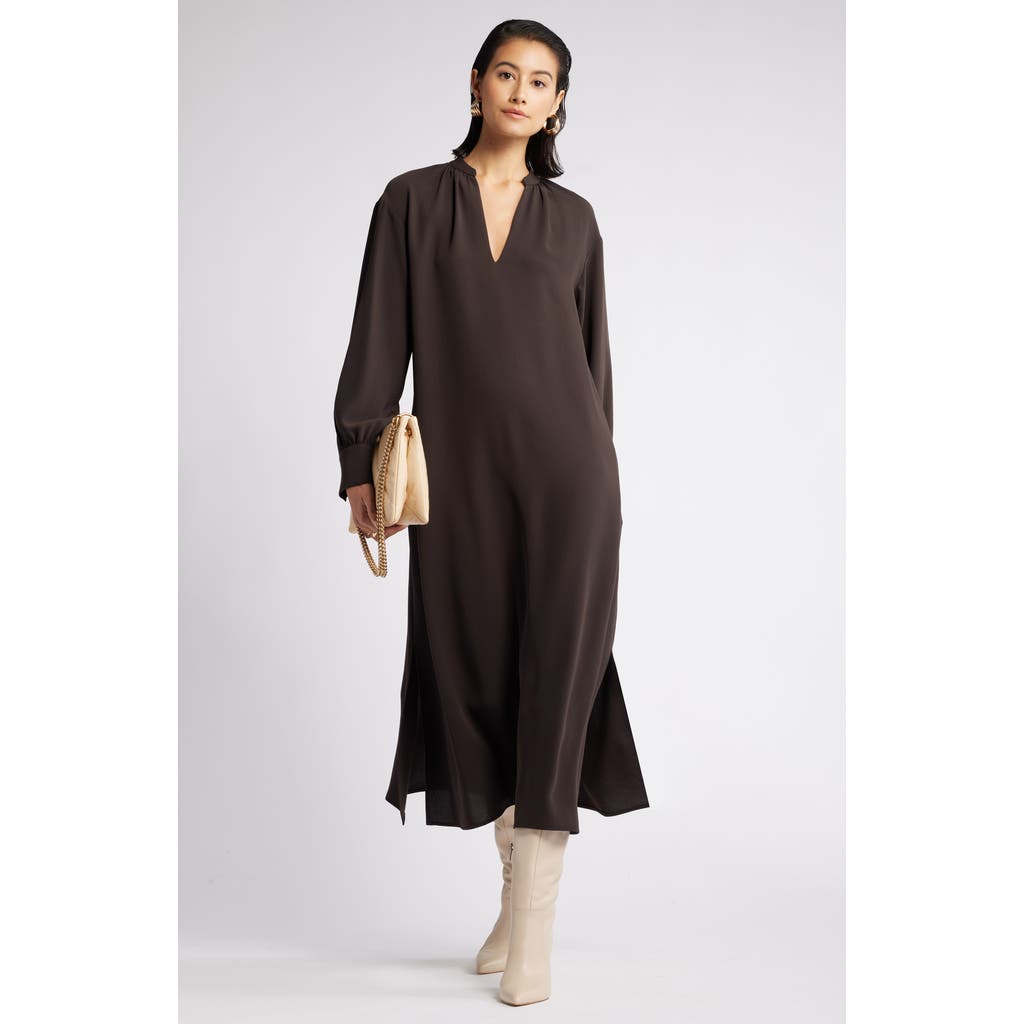 Nordstrom Gathered Long Sleeve Side Slit Maxi Dress