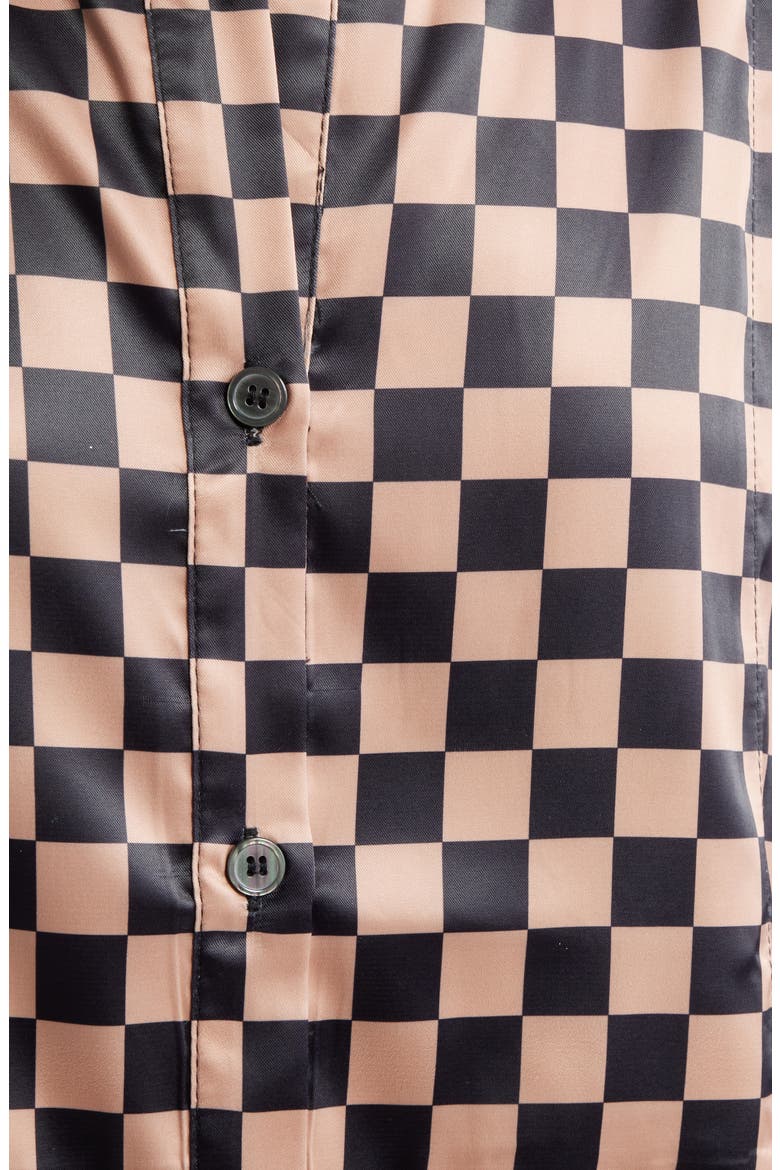 Iced Coffee Checkerboard Button-Up Satin Shirt & Pants Set, Alternate, color, ICED COFFEE