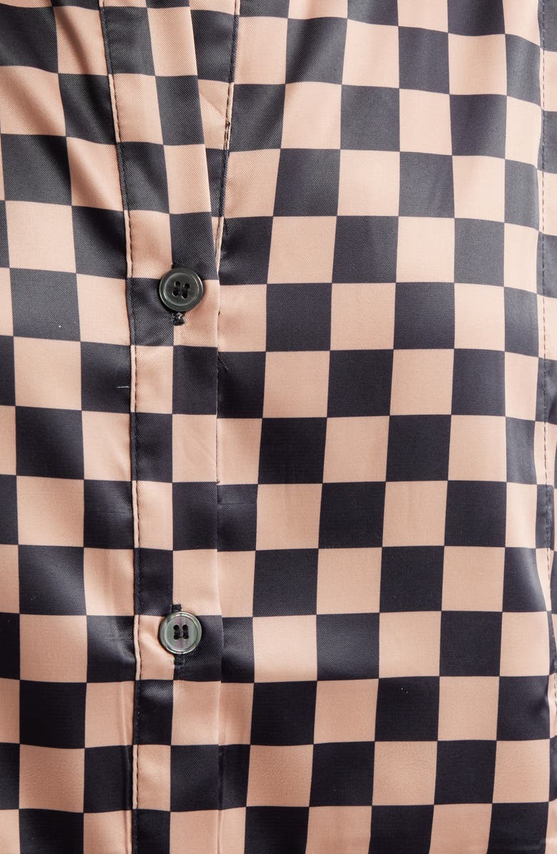 Dressed in Lala Iced Coffee Checkerboard Button-Up Satin Shirt & Pants Set, Alternate, color, Iced Coffee